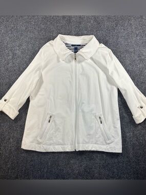 Karen Scott Sport White Striped Trim Zip Up Jacket Women's Size Large Cotton